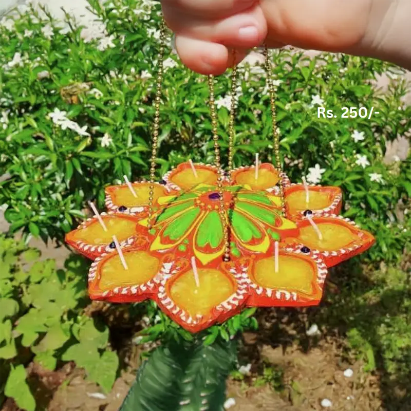 Handmade Hanging Floral Diya Plate – Decorative Festive Hanging
