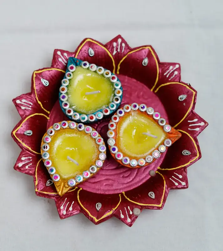 Handmade Three Diya Plate – Festive Decorative Tray